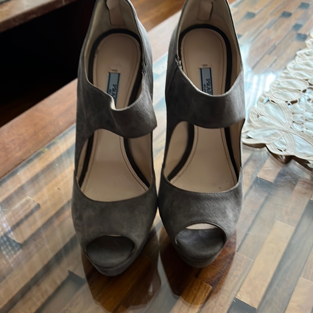 Gorgeous Prada taupe color velvety suede